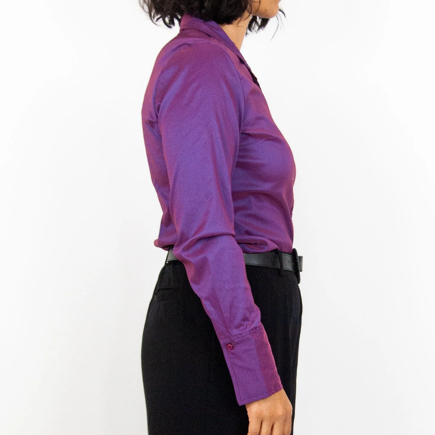 00's Iridescent Purple Long Sleeve Blouse by At Last New York