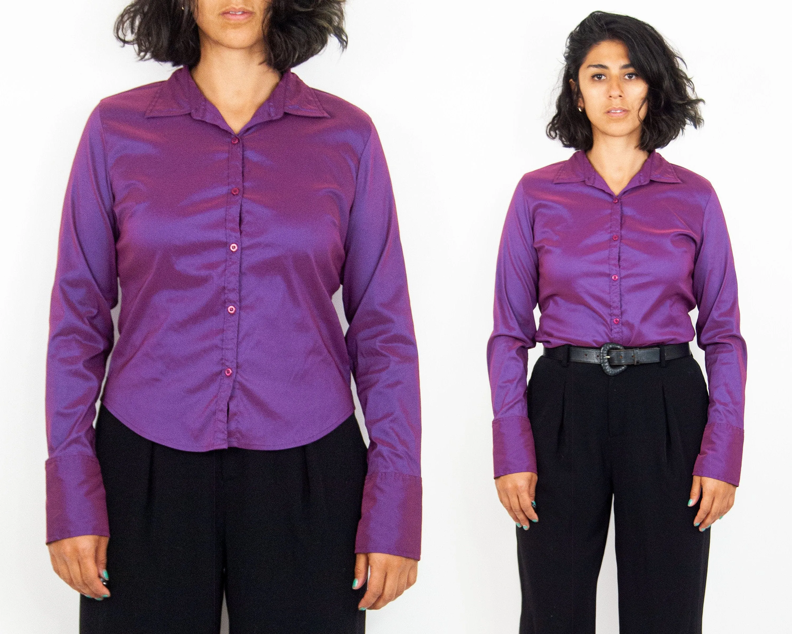 00's Iridescent Purple Long Sleeve Blouse by At Last New York