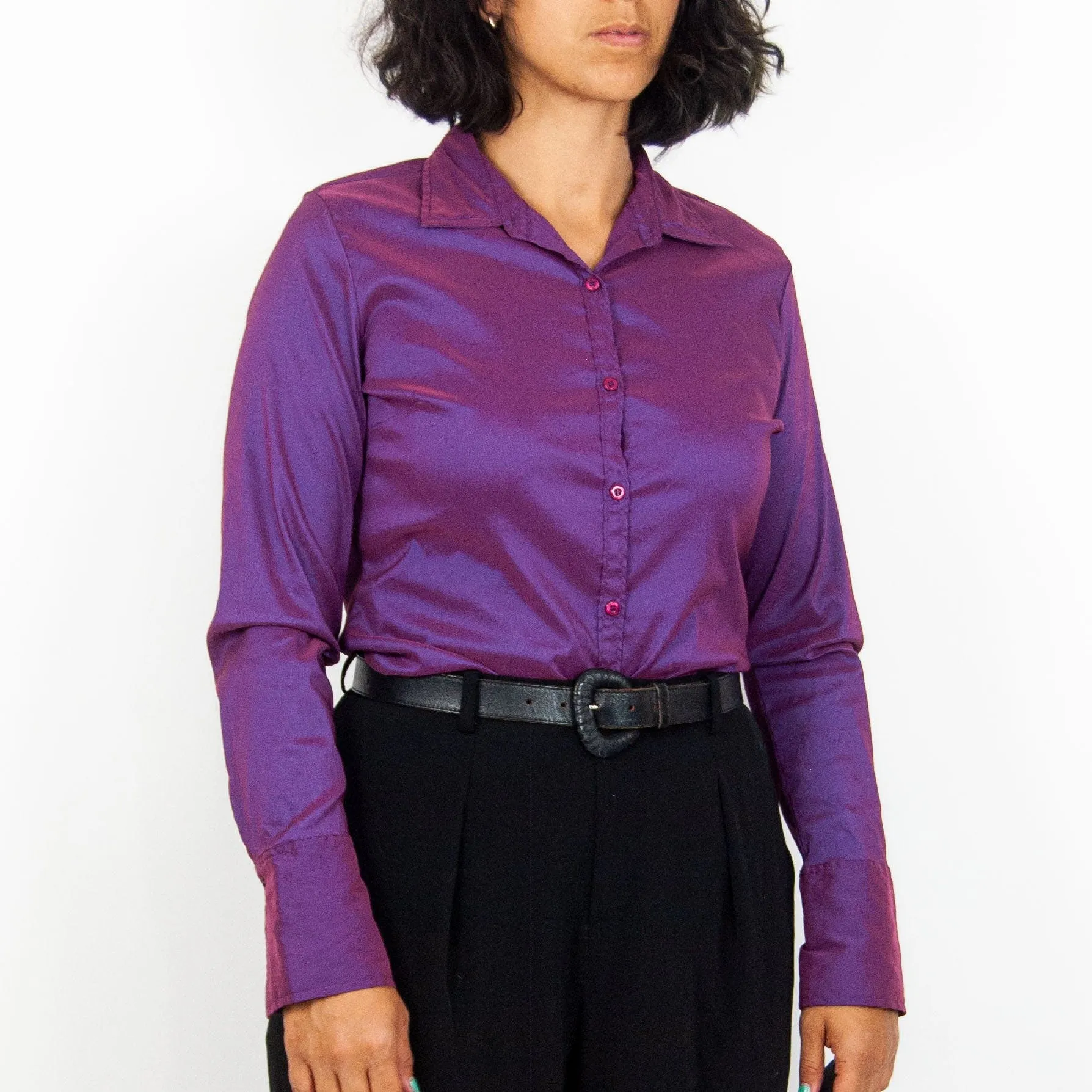 00's Iridescent Purple Long Sleeve Blouse by At Last New York