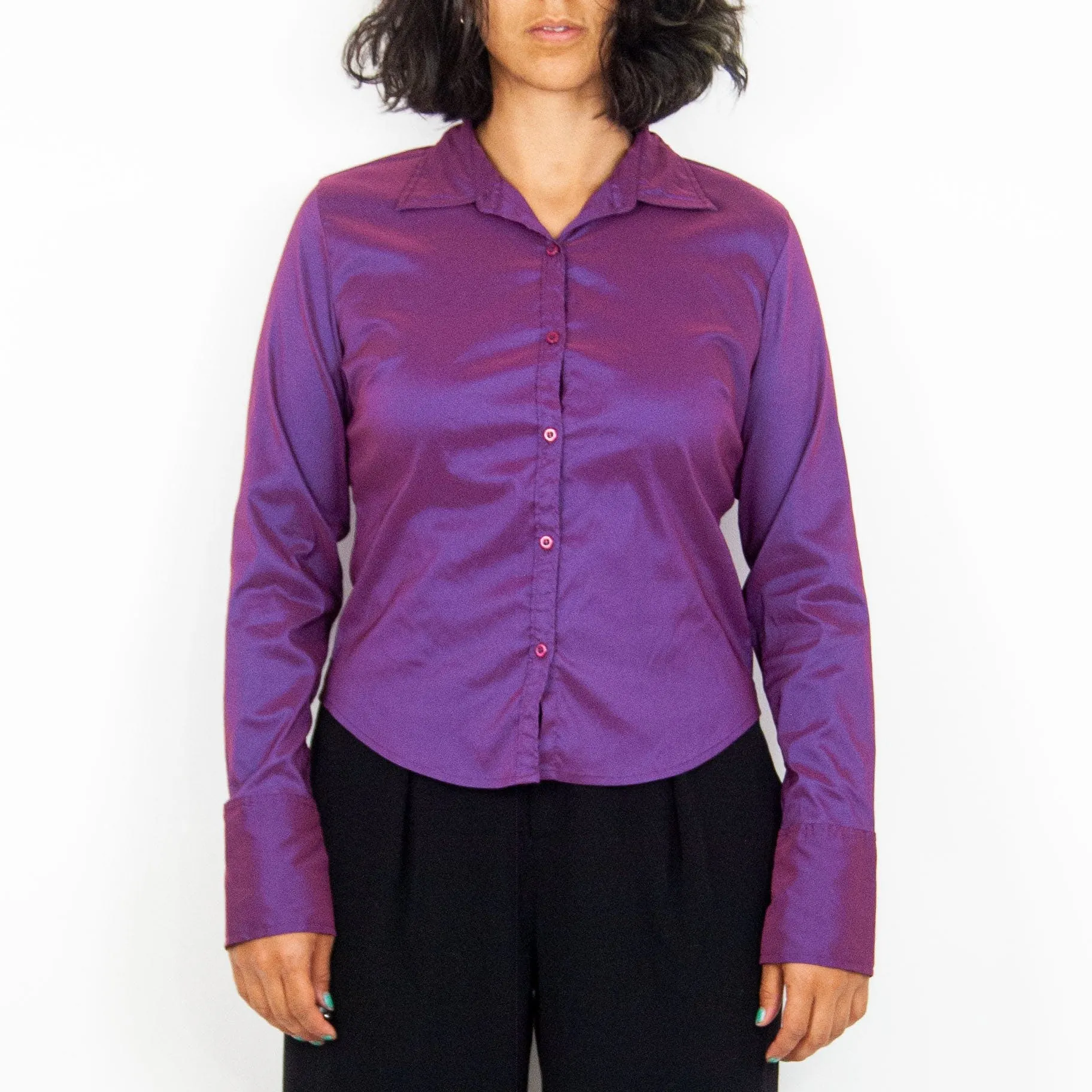 00's Iridescent Purple Long Sleeve Blouse by At Last New York