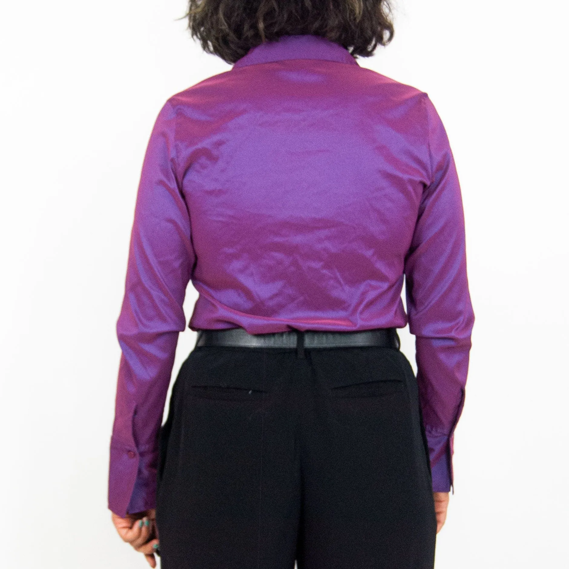 00's Iridescent Purple Long Sleeve Blouse by At Last New York