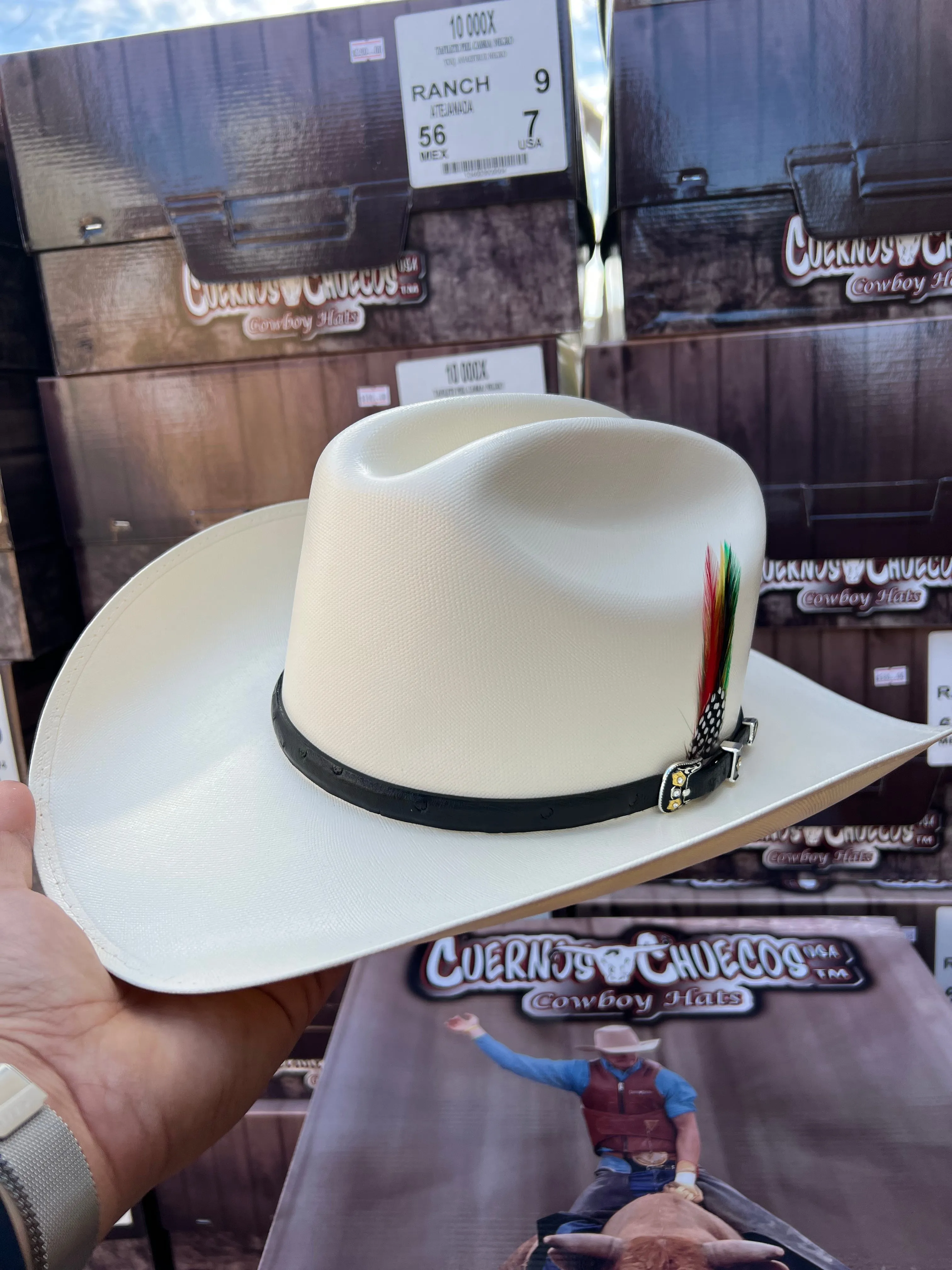 10,000x falda/brim 3.5" Avestruz Negro Sinaloa Style Hat (Exclusive)