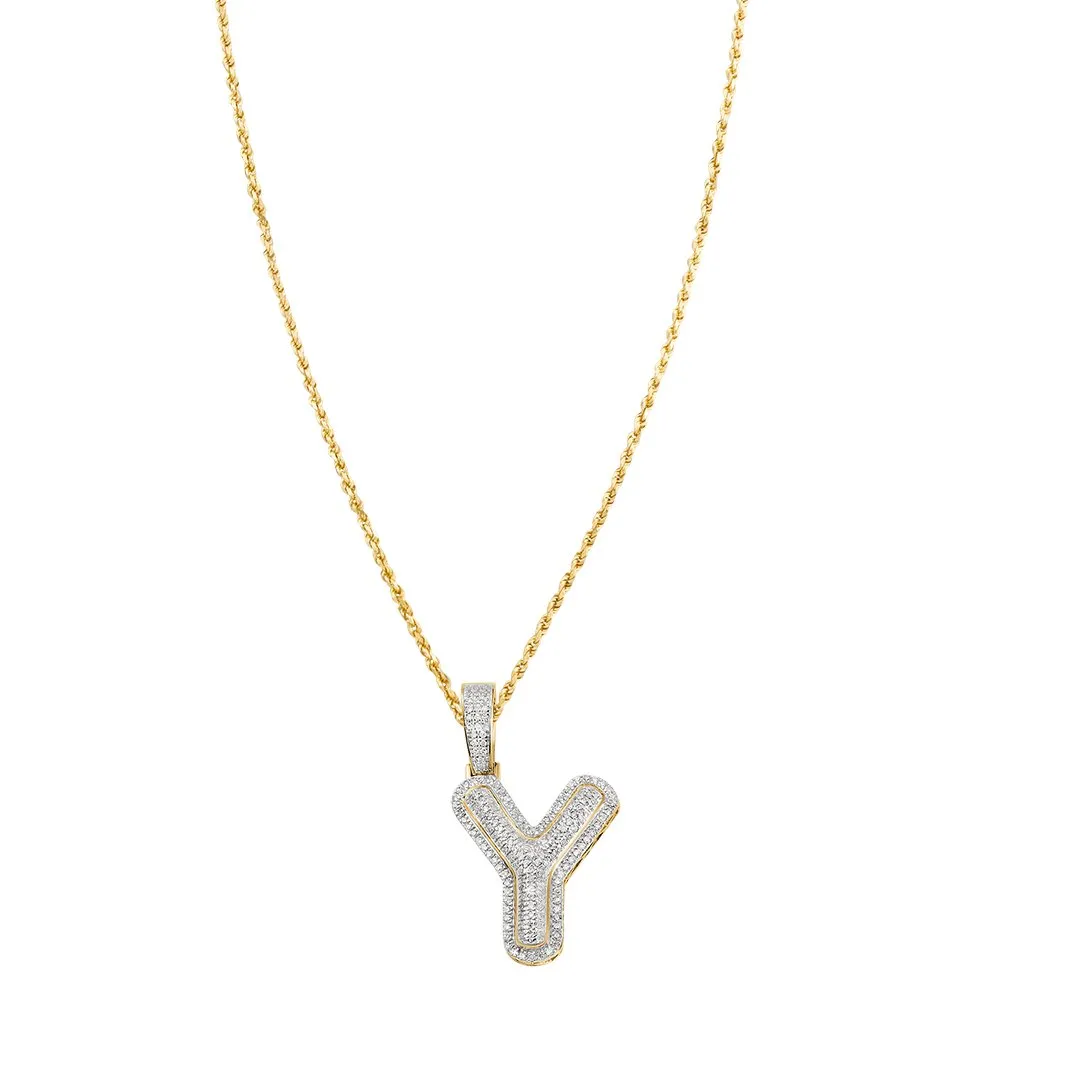 10k Yellow Gold Diamond Letter Y Pendant 0.81 Ctw