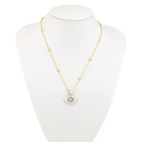 14k Gold Two Tone Diamond Evil Eye Pendant 2 Ctw