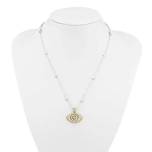 14k Gold Two Tone Diamond Evil Eye Pendant 2 Ctw