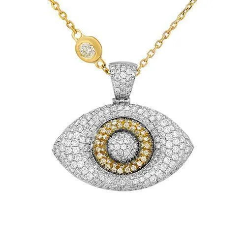 14k Gold Two Tone Diamond Evil Eye Pendant 2 Ctw