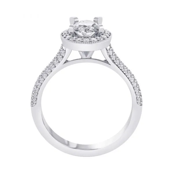 14K W Gold Oval 1.34ct CZ Center & 0.40cttw Diamond Accent Engagement Ring