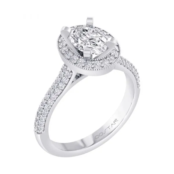 14K W Gold Oval 1.34ct CZ Center & 0.40cttw Diamond Accent Engagement Ring