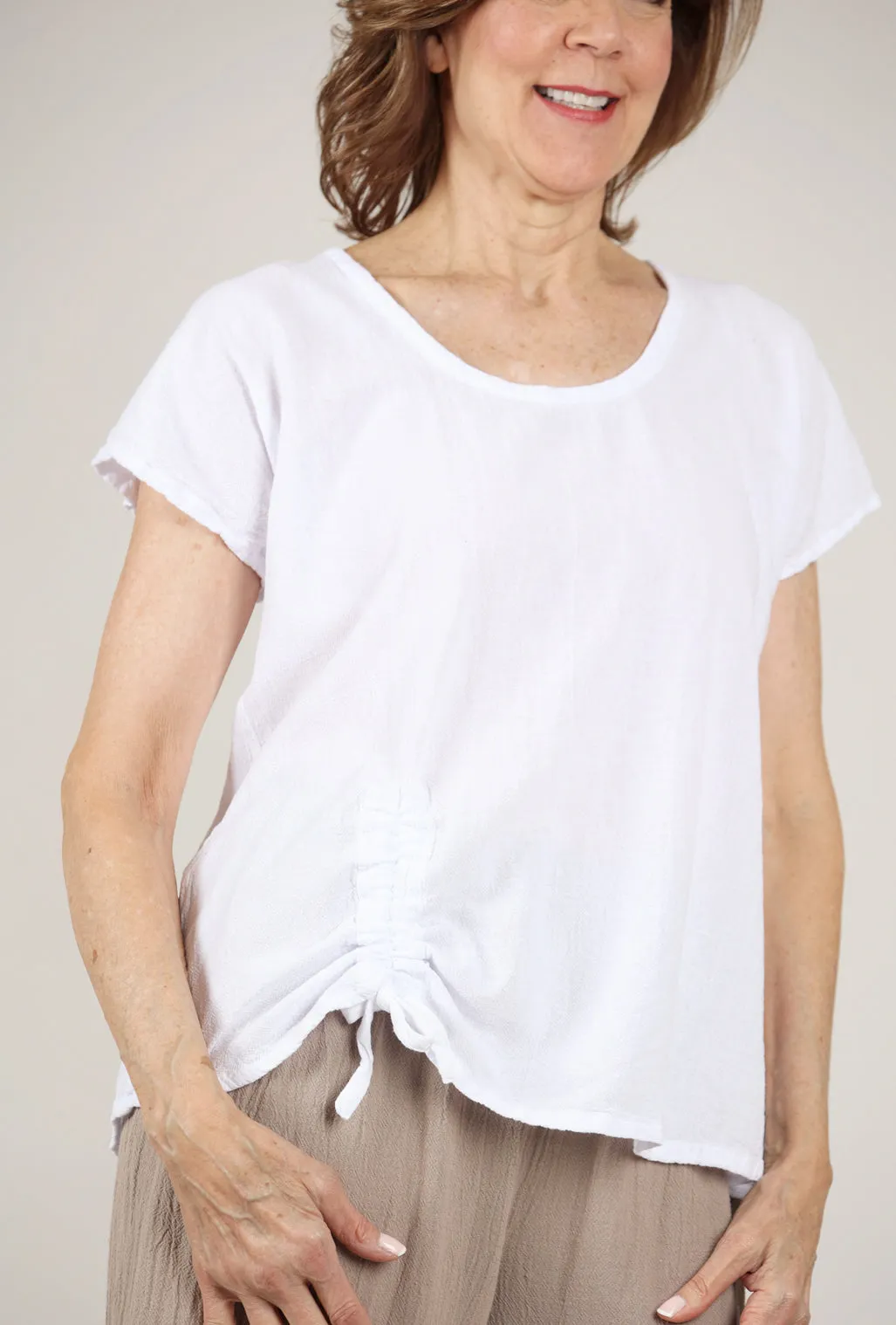 Ana Side-Ruched Top, Snow
