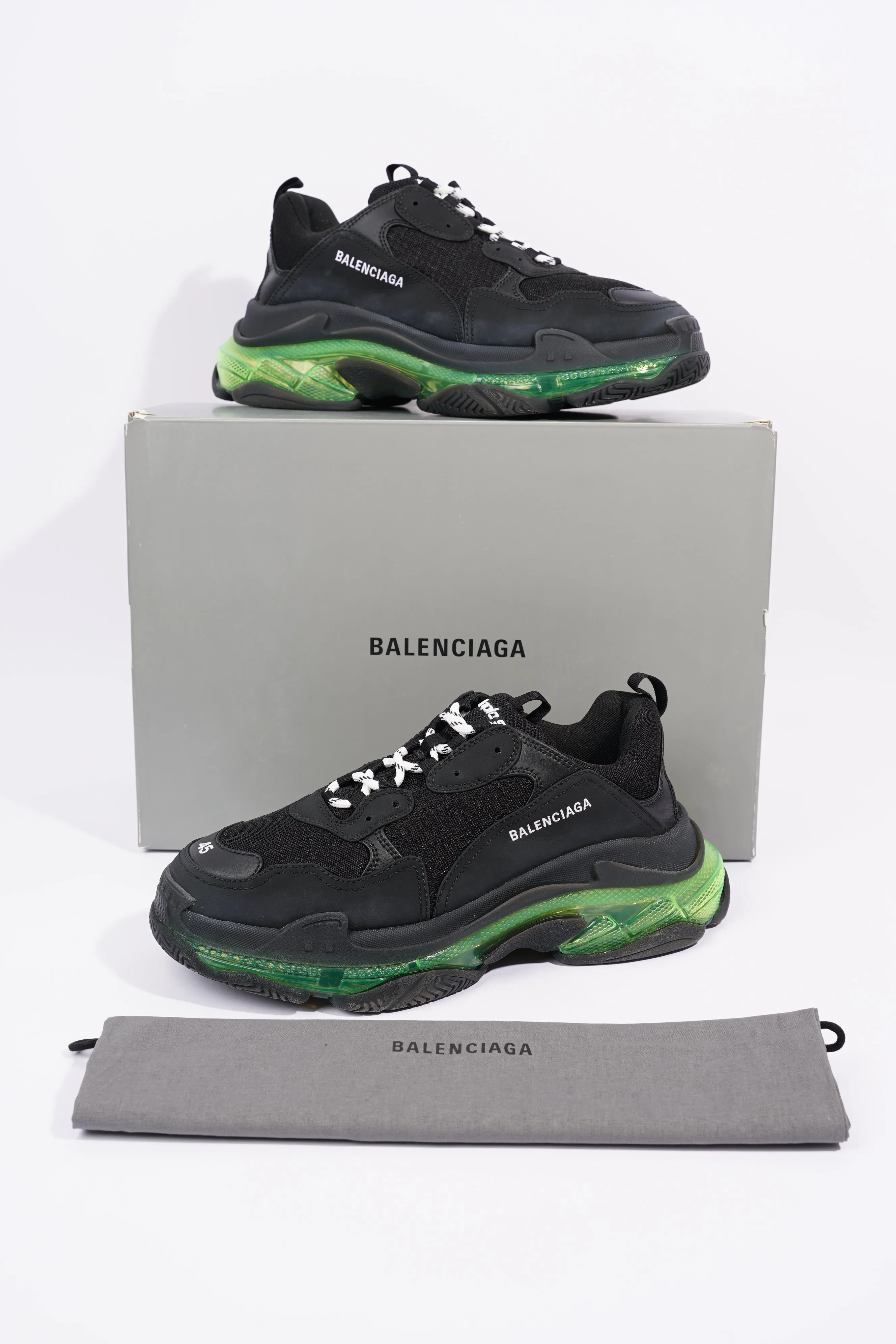 Balenciaga Mens Triple S Black / Green / Clear Sole EU 45 / UK 11