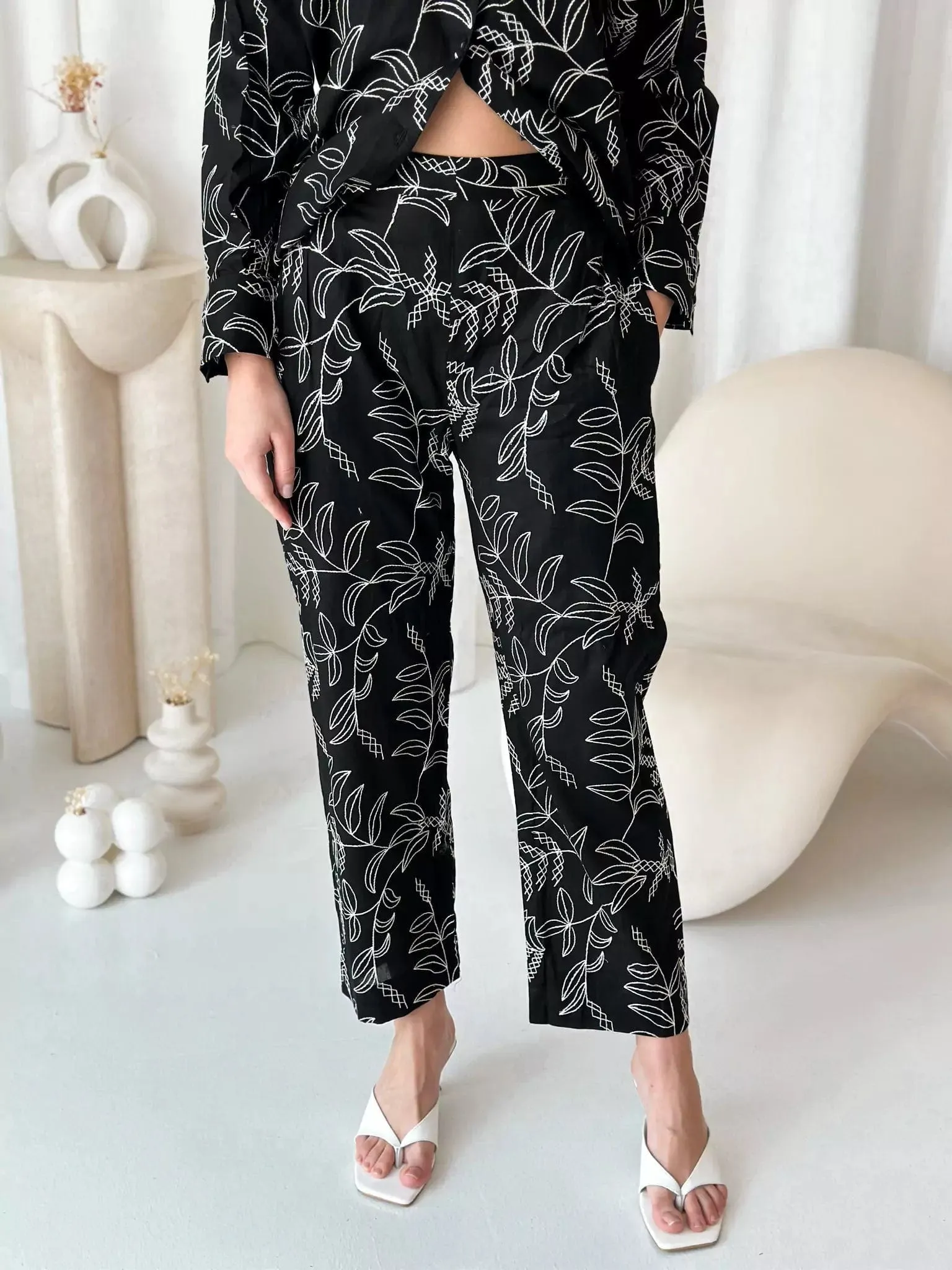 Black Sole Embroidered Pants