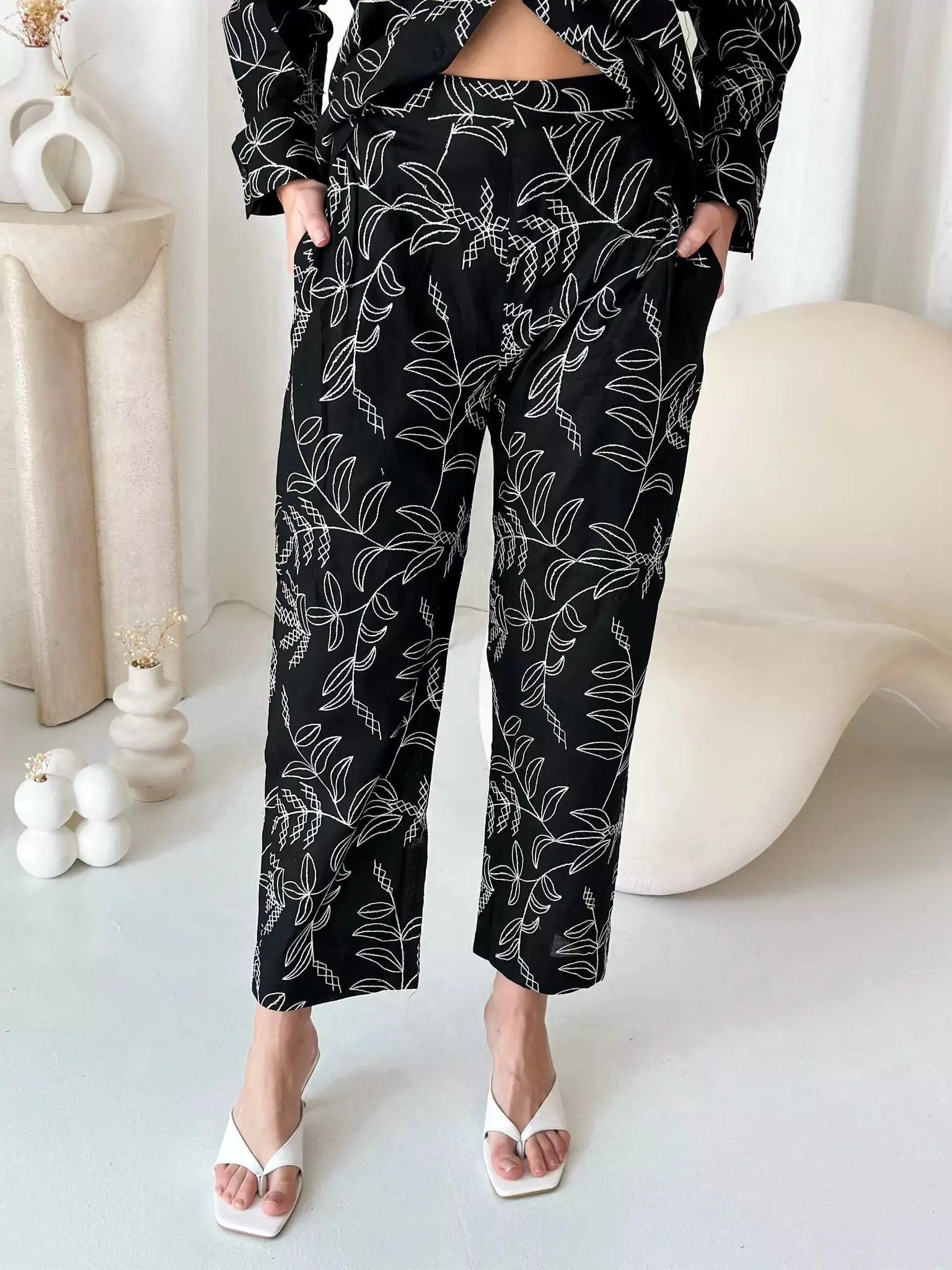 Black Sole Embroidered Pants