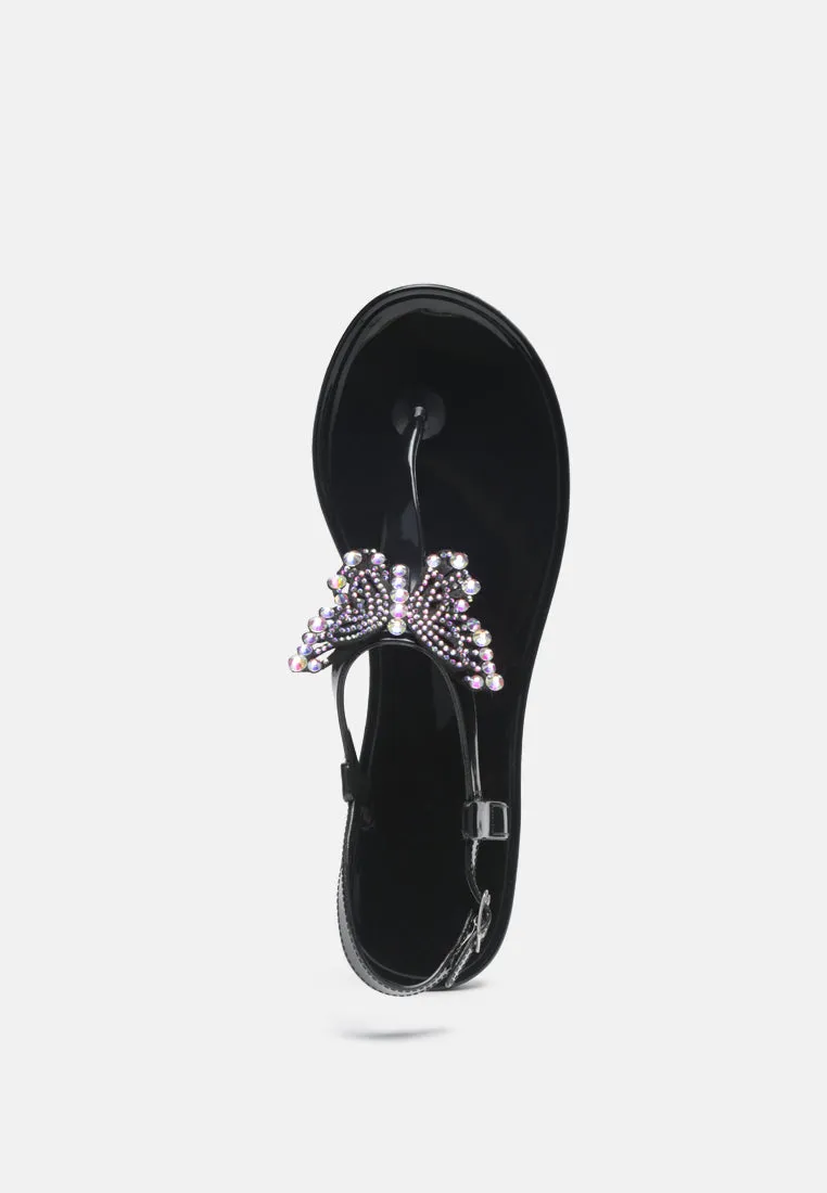 Butterfly T Strap Clear Flat Sandals