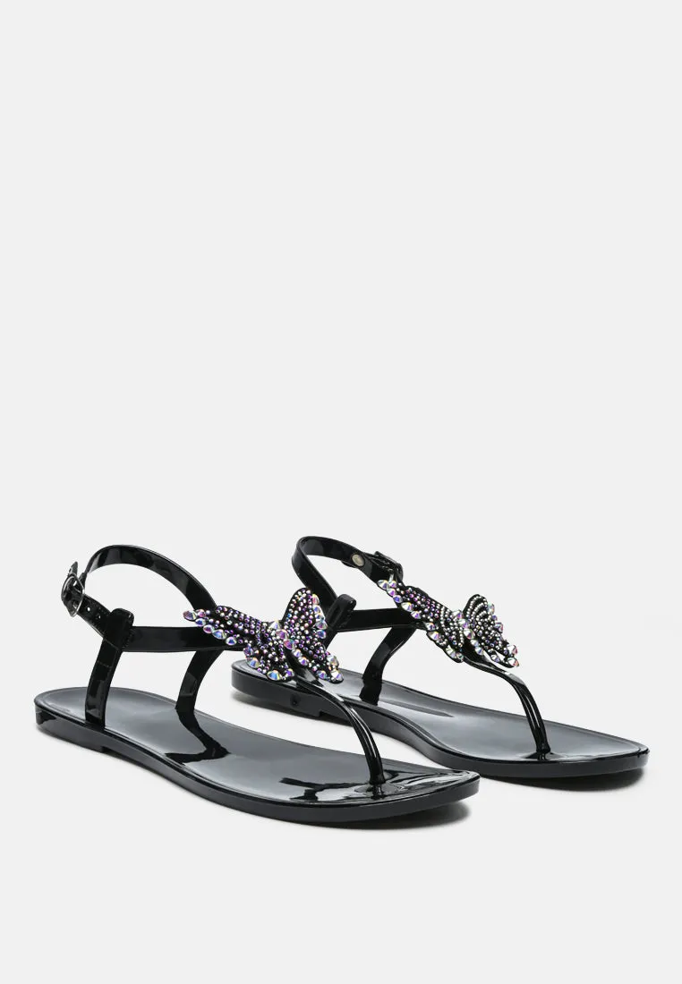 Butterfly T Strap Clear Flat Sandals