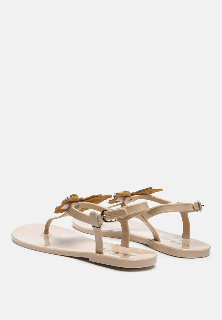 Butterfly T Strap Clear Flat Sandals