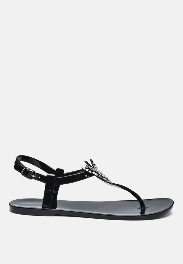 Butterfly T Strap Clear Flat Sandals