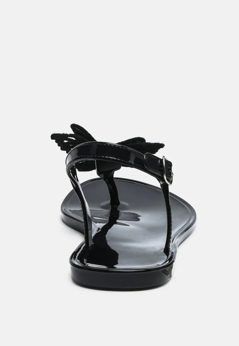 Butterfly T Strap Clear Flat Sandals