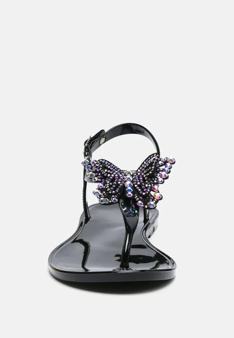 Butterfly T Strap Clear Flat Sandals