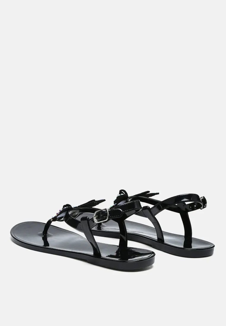 Butterfly T Strap Clear Flat Sandals
