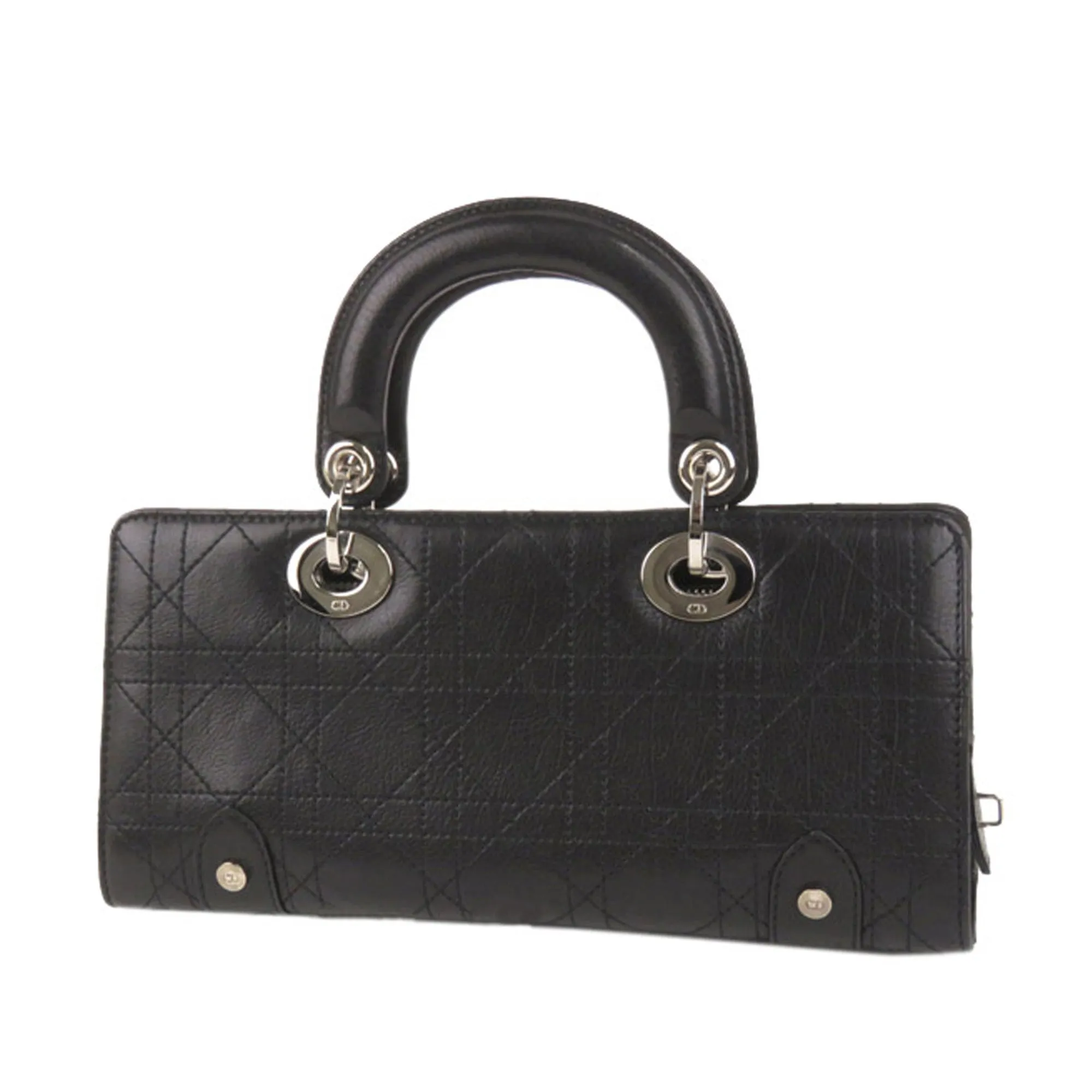 Cannage Lady Dior East West Leather Handbag Black