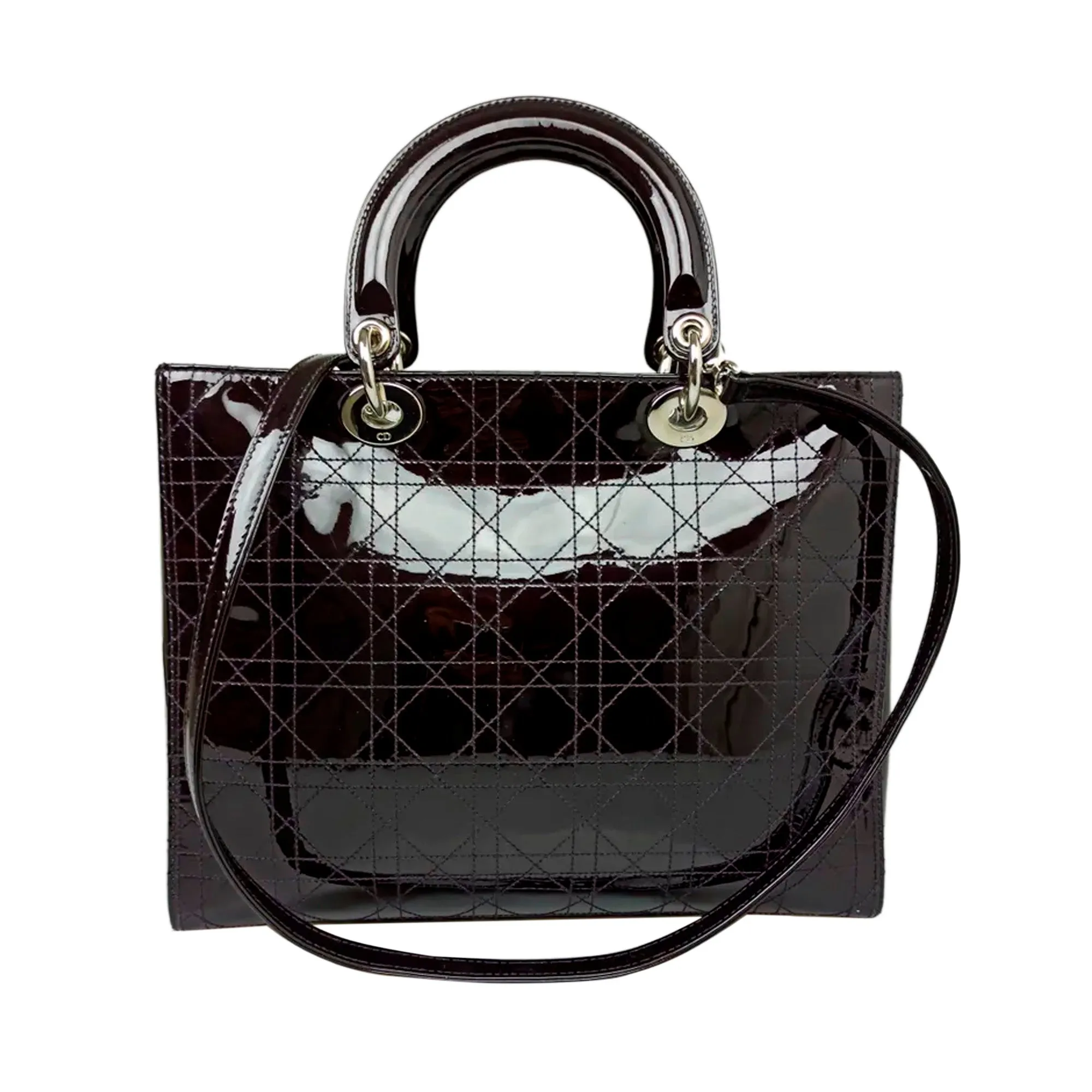 Cannage Patent Leather Lady Dior Satchel Brown