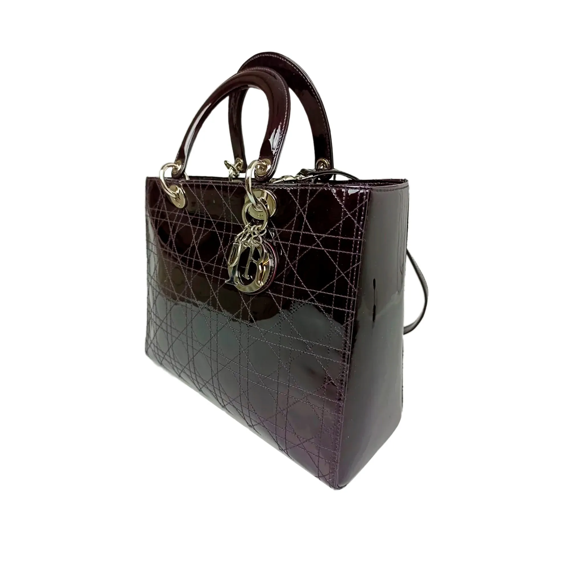 Cannage Patent Leather Lady Dior Satchel Brown