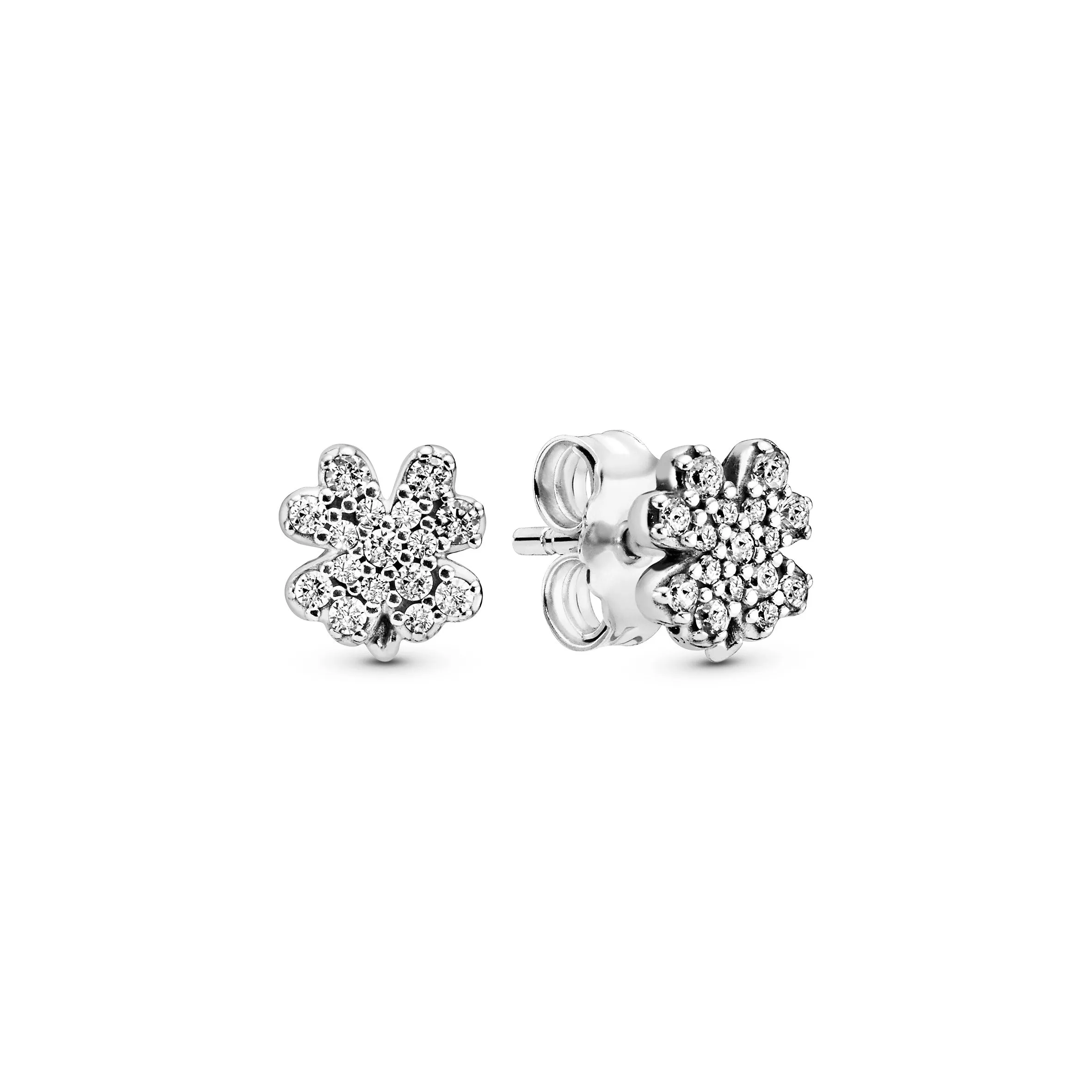 Clover silver stud earrings with clear cubic zirconia