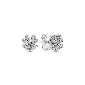 Clover silver stud earrings with clear cubic zirconia