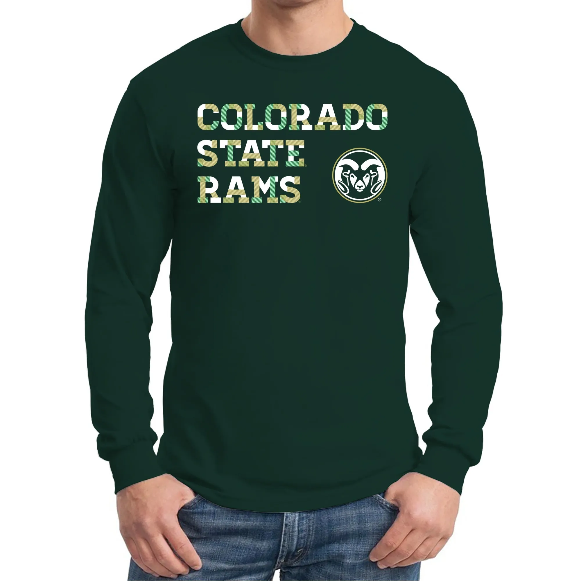 Colorado State University Rams Patchwork Cotton Long Sleeve T Shirt - Forest