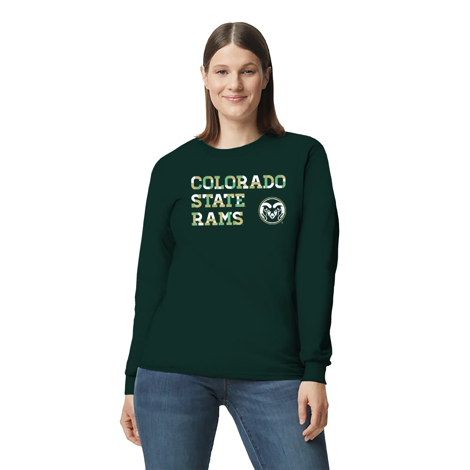 Colorado State University Rams Patchwork Cotton Long Sleeve T Shirt - Forest