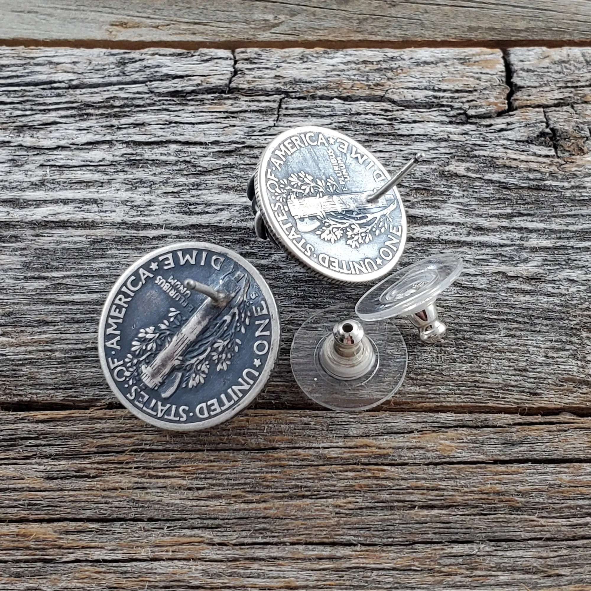 Garnet Amethyst Mercury Dime Stud Earrings