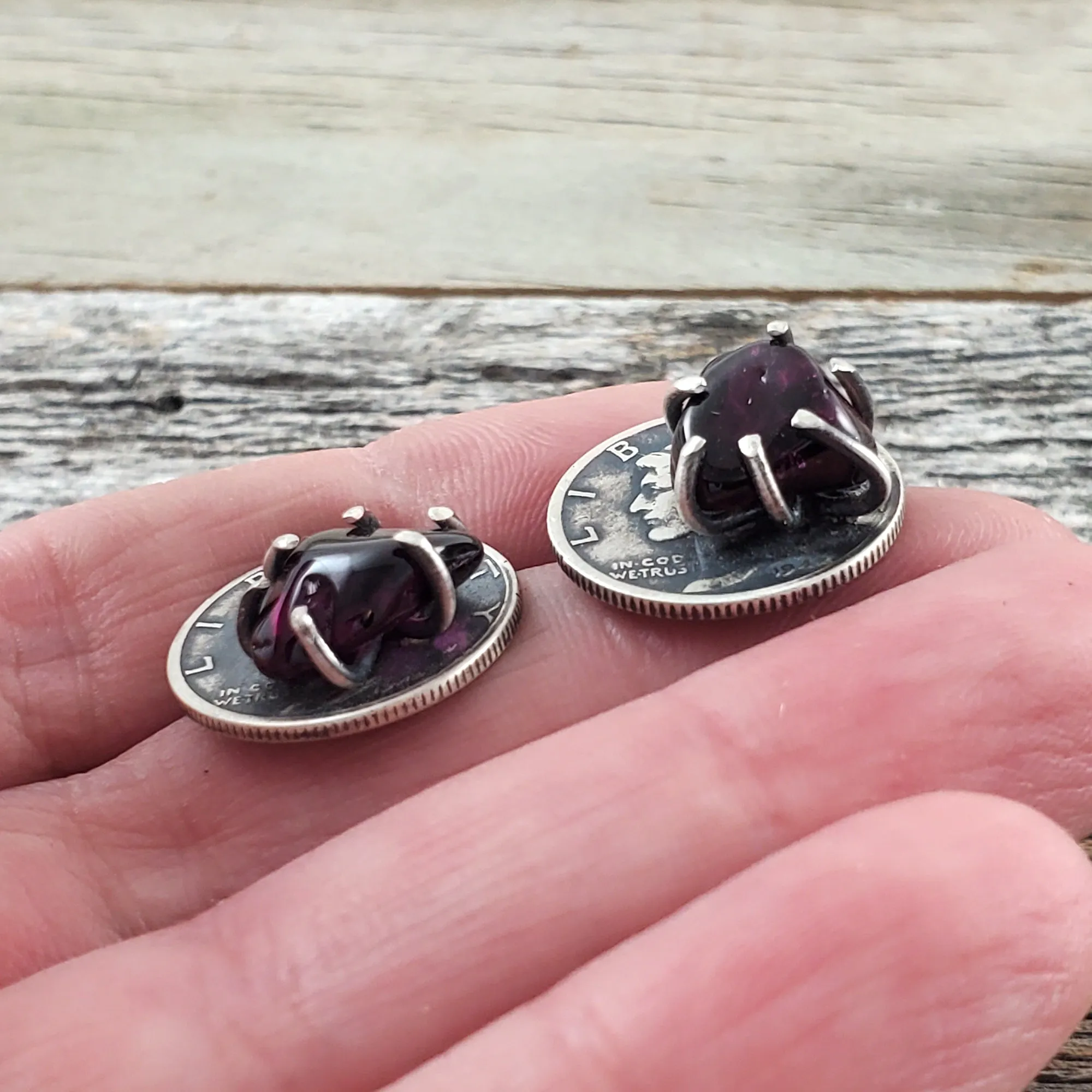 Garnet Amethyst Mercury Dime Stud Earrings