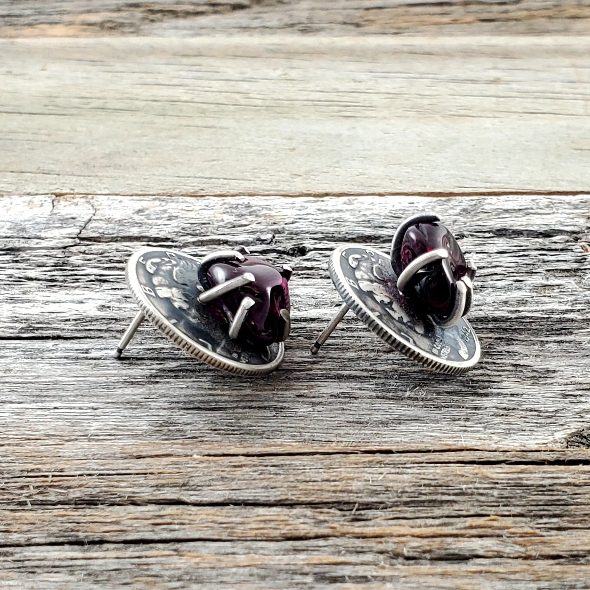 Garnet Amethyst Mercury Dime Stud Earrings