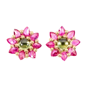 Green & Pink Daisy Stud Earrings - 11680