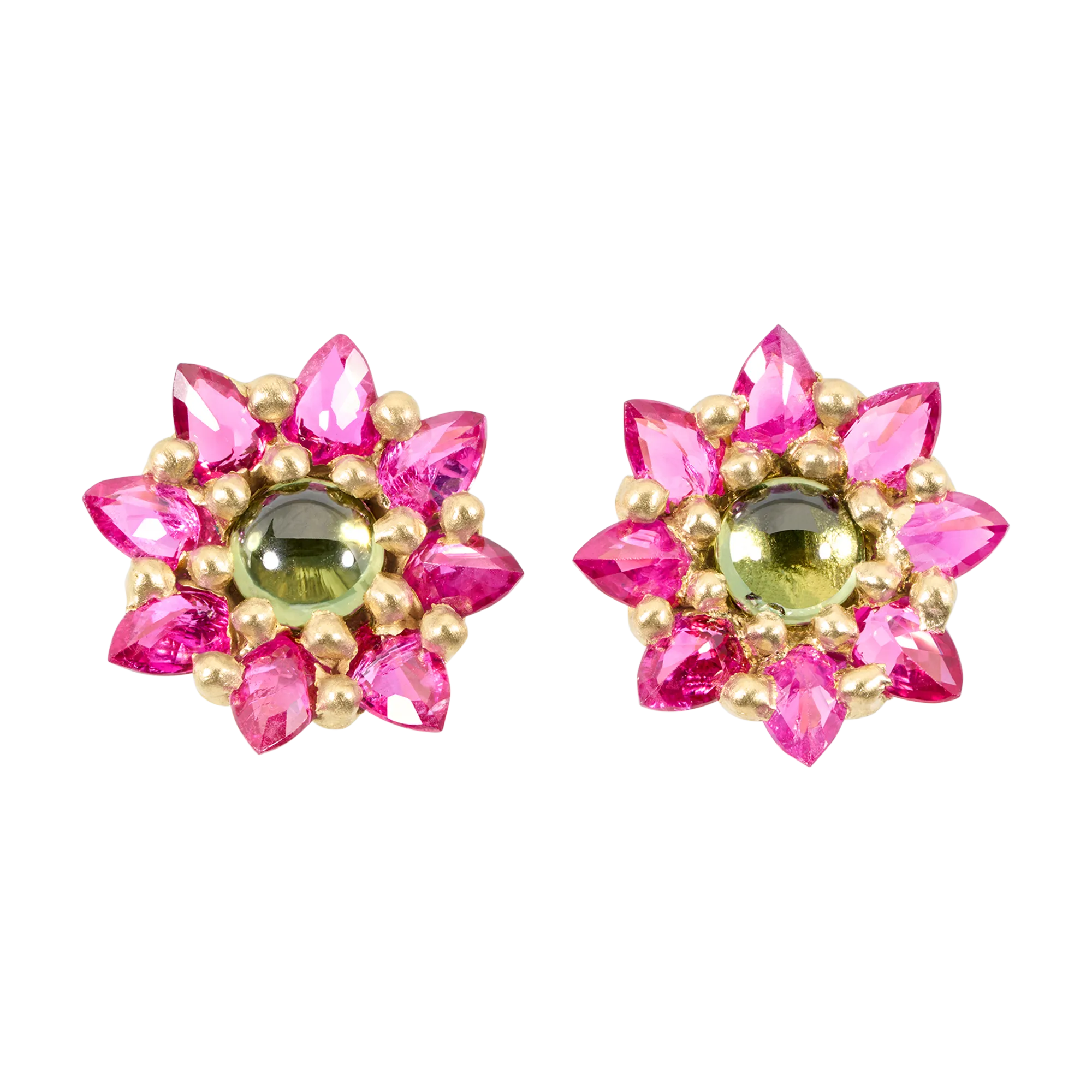 Green & Pink Daisy Stud Earrings - 11680