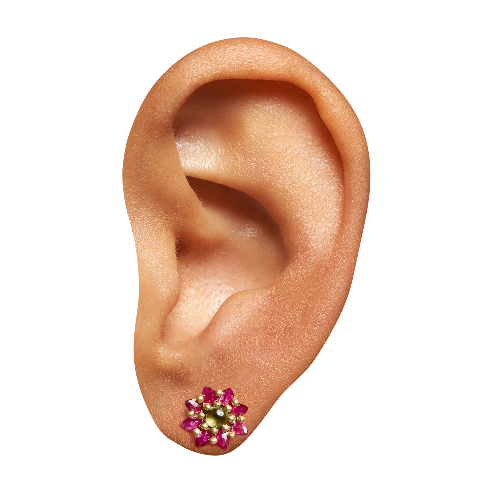 Green & Pink Daisy Stud Earrings - 11680