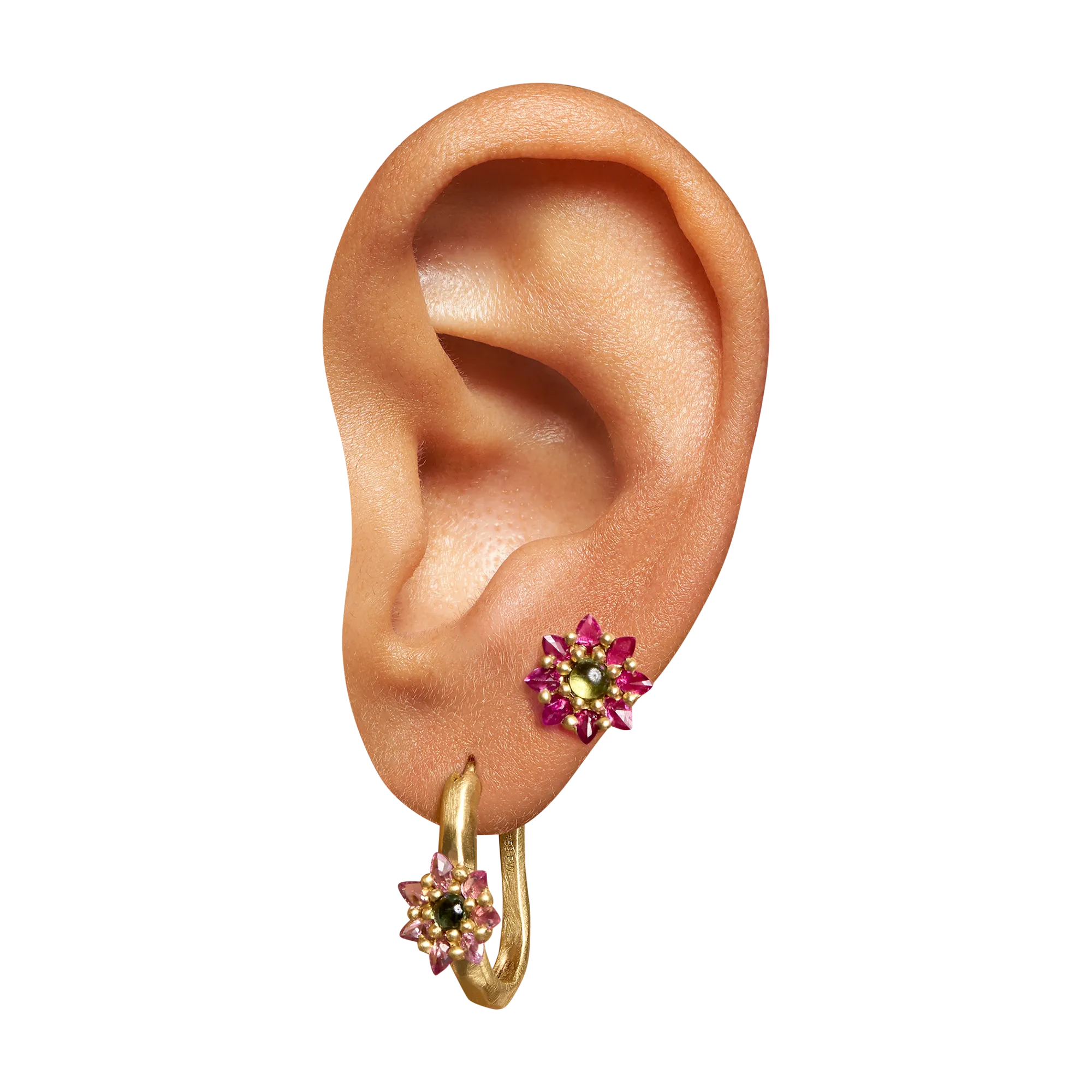 Green & Pink Daisy Stud Earrings - 11680