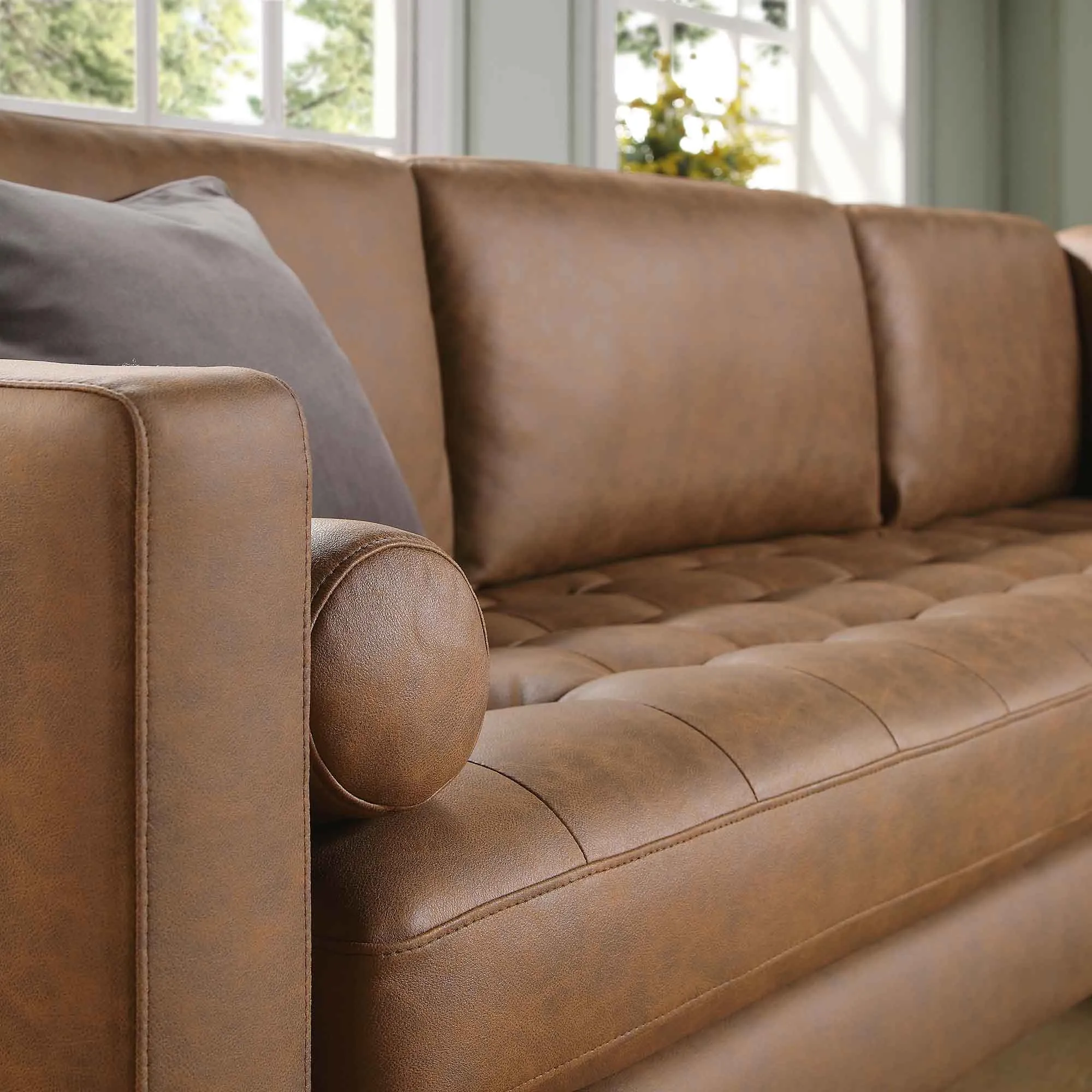 Henrietta 5 Seater Corner Sofa, Tan Faux Suede