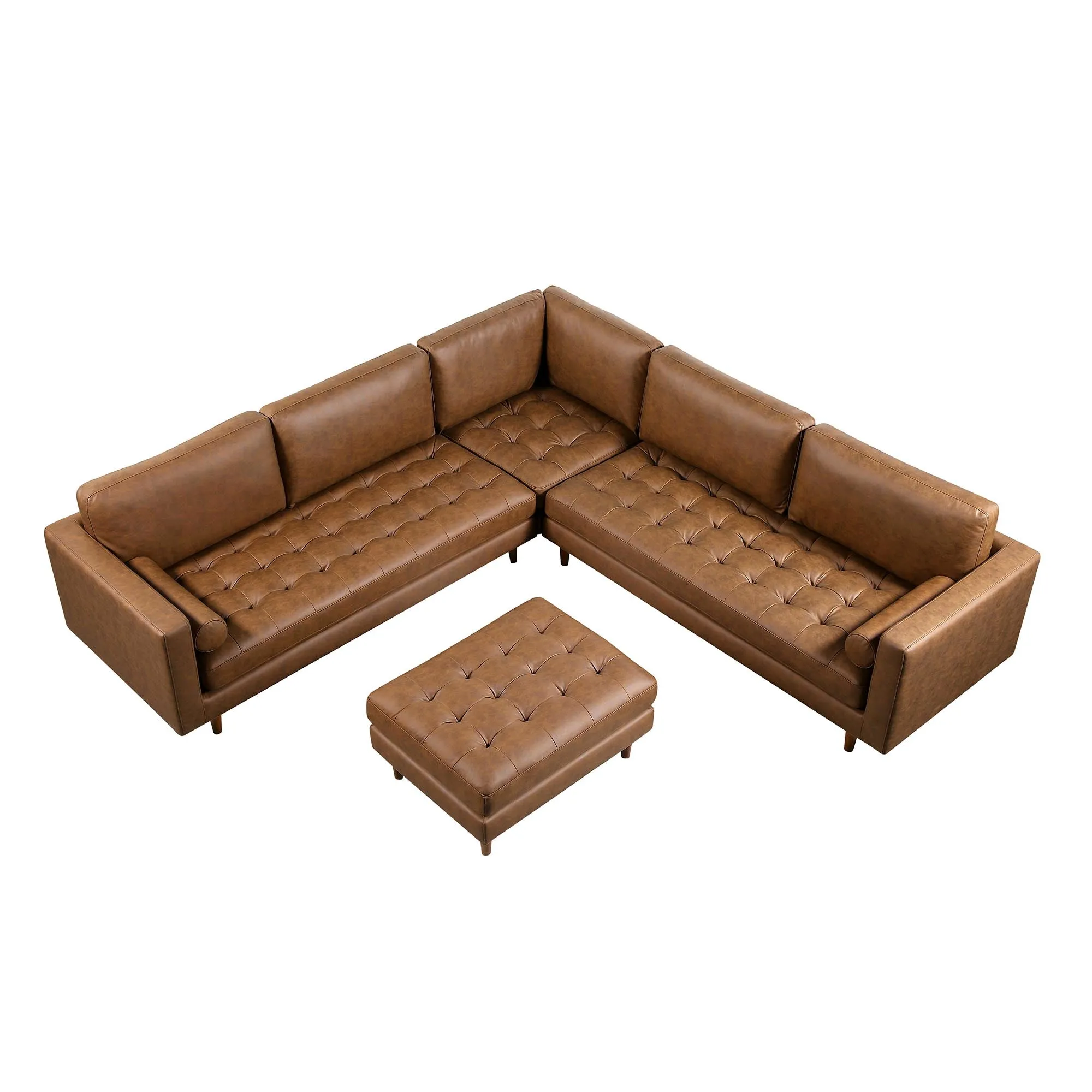 Henrietta 5 Seater Corner Sofa, Tan Faux Suede