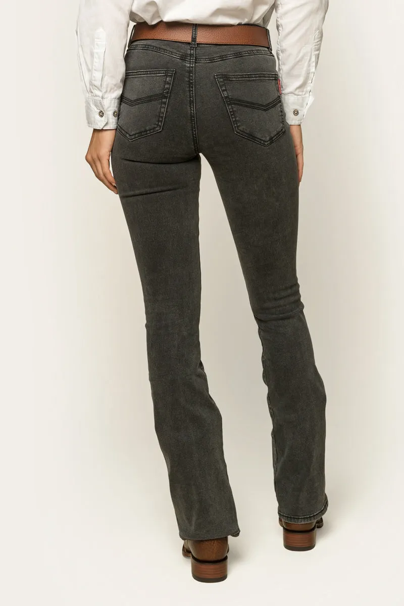 Katherine Cowgirl Womens Mid Rise Bootleg Jean - Charcoal