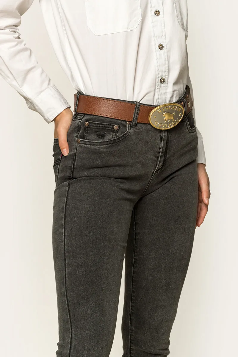 Katherine Cowgirl Womens Mid Rise Bootleg Jean - Charcoal