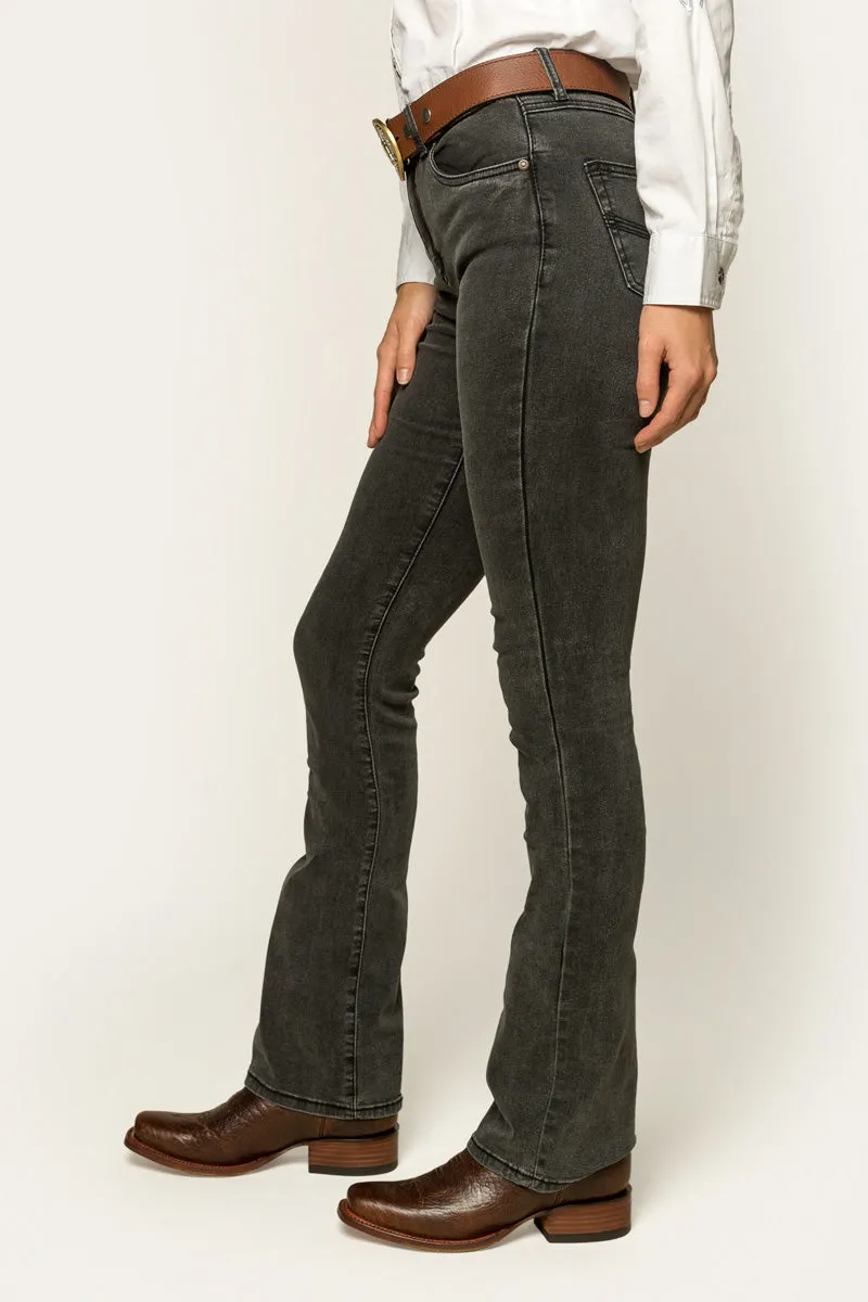 Katherine Cowgirl Womens Mid Rise Bootleg Jean - Charcoal