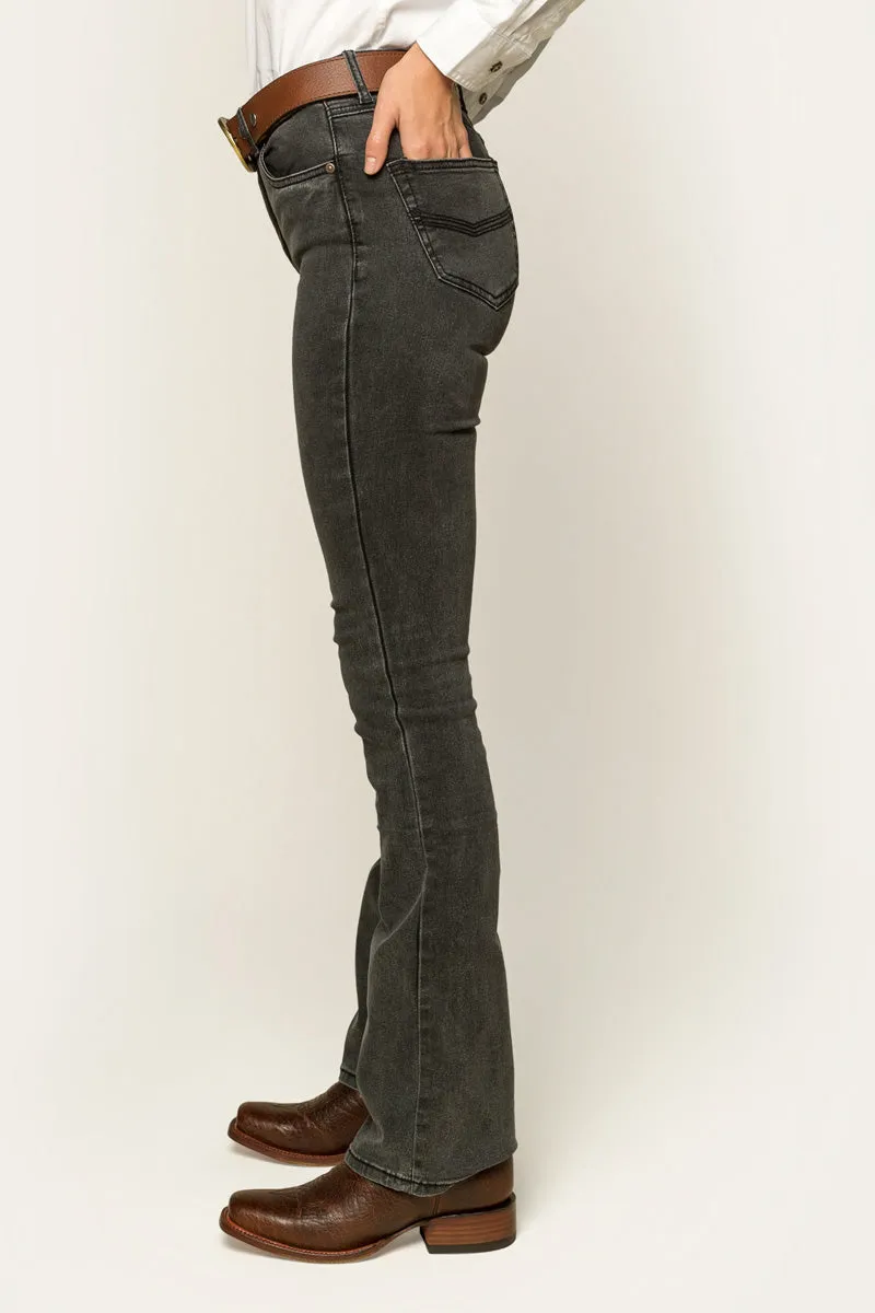 Katherine Cowgirl Womens Mid Rise Bootleg Jean - Charcoal