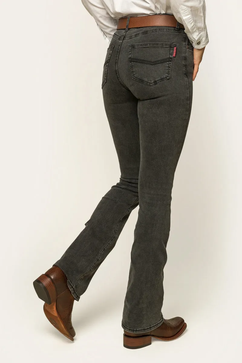 Katherine Cowgirl Womens Mid Rise Bootleg Jean - Charcoal