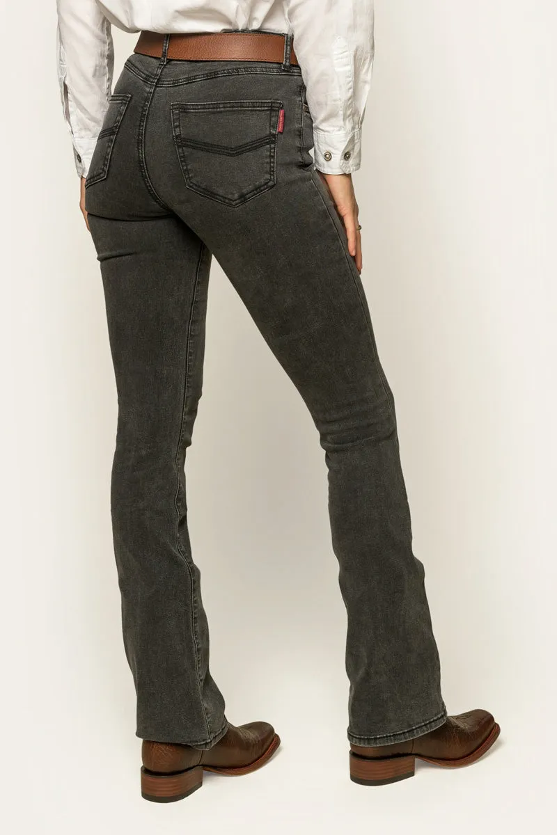 Katherine Cowgirl Womens Mid Rise Bootleg Jean - Charcoal