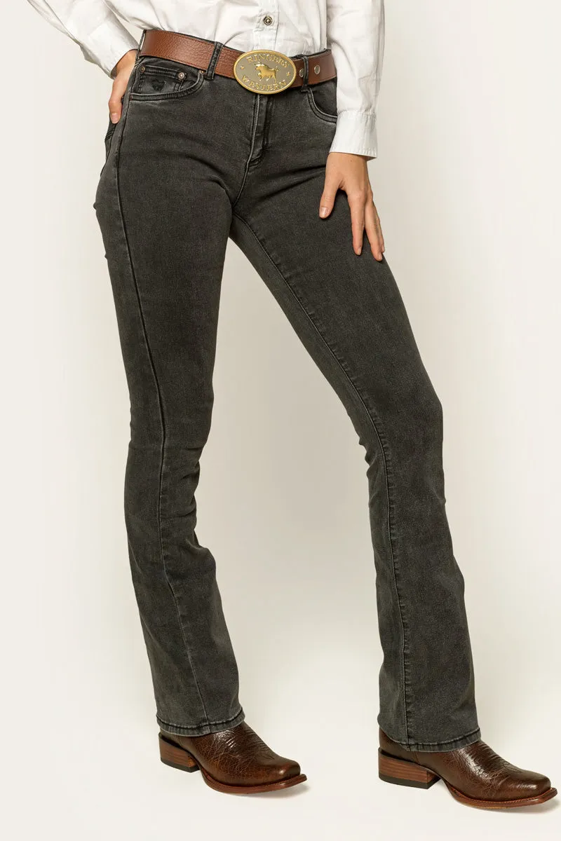 Katherine Cowgirl Womens Mid Rise Bootleg Jean - Charcoal