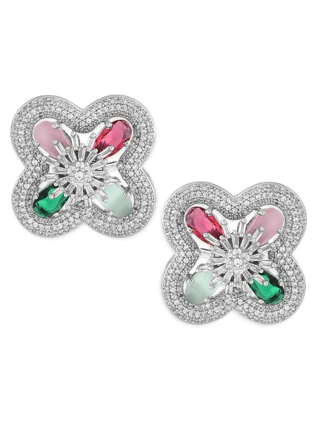 Rubans Silver-Plated Multicolour AD Stud Earring